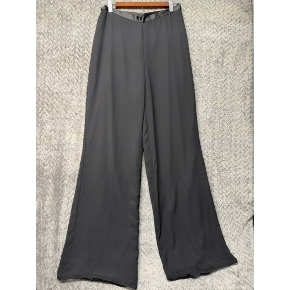 Liz Claiborne Black Wide Leg Satin Trim Dress Pants Size 10 0759
